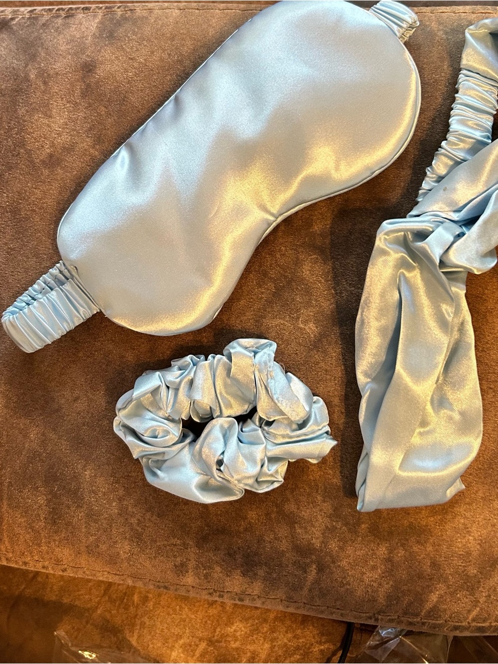 Satin Light Blue Sleep Mask & Hair Accessory Set